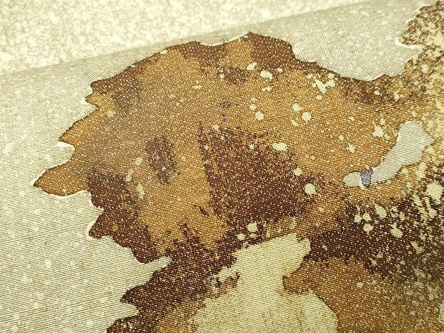 平和屋着物○太鼓柄袋帯 紬地 ろうけつ染め 枝木文 銀通し地