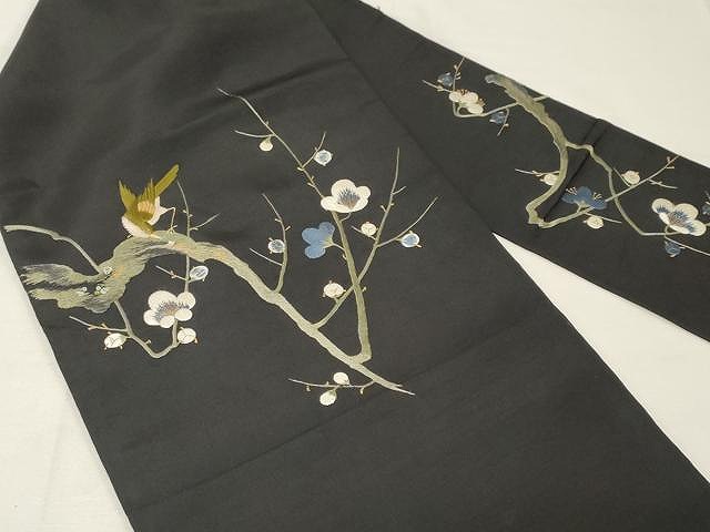 平和屋着物○アンティーク 大正ロマン 九寸名古屋帯 総刺繍 枝梅鳥