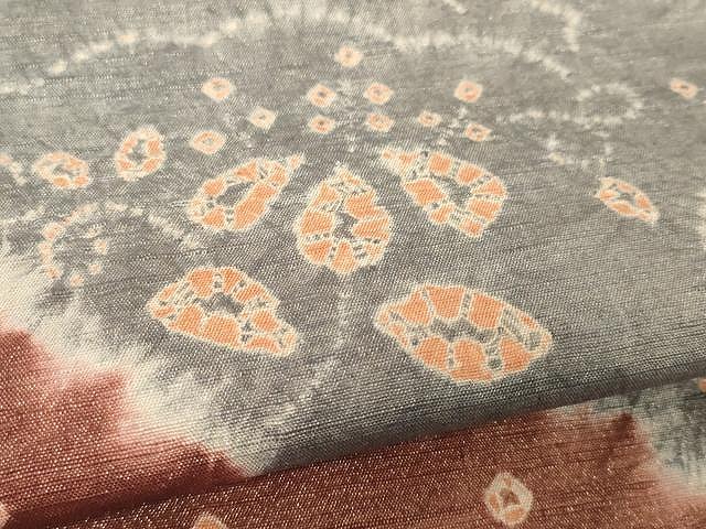 平和屋着物○太鼓柄袋帯 紬地 雲取り舞葉文 金通し