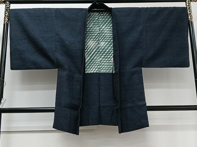 平和屋着物＃男性　長羽織　紬地　霞文　正絹　逸品　CAAV5609id