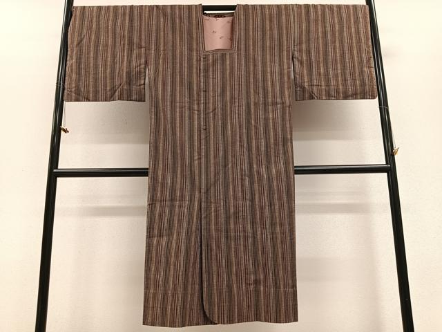 平和屋着物＃道行コート 紬地 縞 ロング丈 正絹 逸品 CAAV5678id 羽織