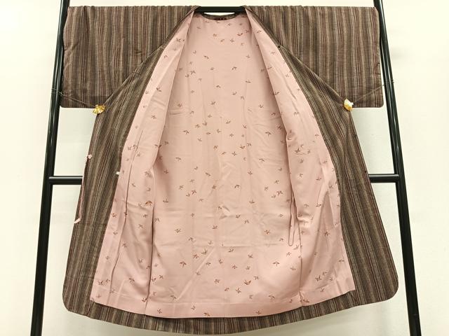 平和屋着物＃道行コート 紬地 縞 ロング丈 正絹 逸品 CAAV5678id