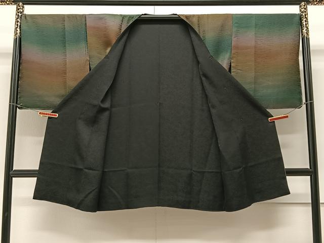 平和屋着物＃道行コート　リバーシブル　霞文　暈し染め　黒地　ロング丈　正絹　逸品　未使用　CAAV5688id