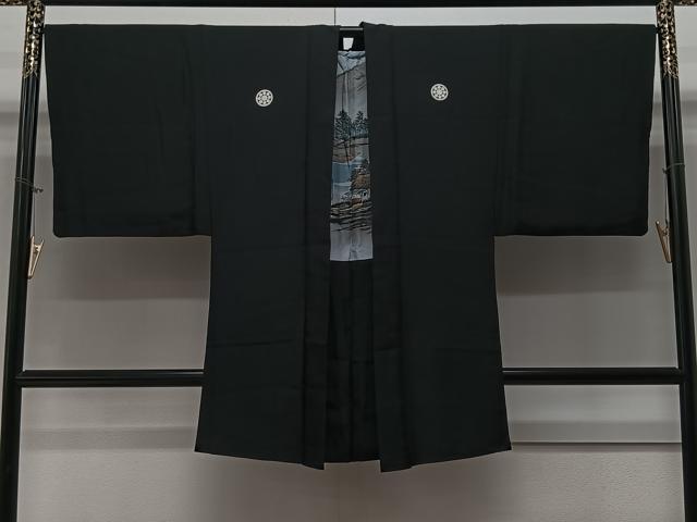 平和屋着物＃男性　長羽織　黒紋付き　正絹　逸品　CAAV5728id