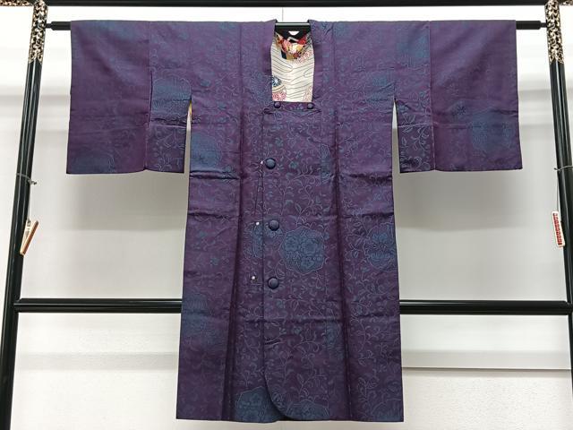 平和屋着物＃道行コート　雪輪花唐草文　ロング丈　正絹　逸品　CAAV5734id