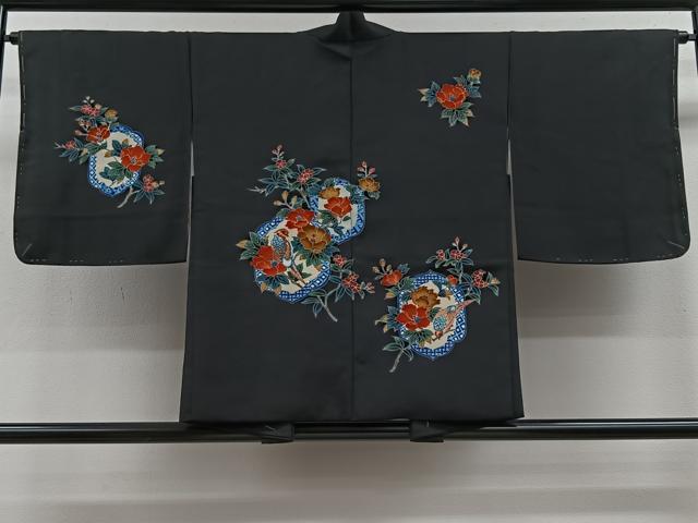 平和屋着物＃羽織 紬地 枝花文 銀彩 正絹 逸品 未使用 CAAX7862ua