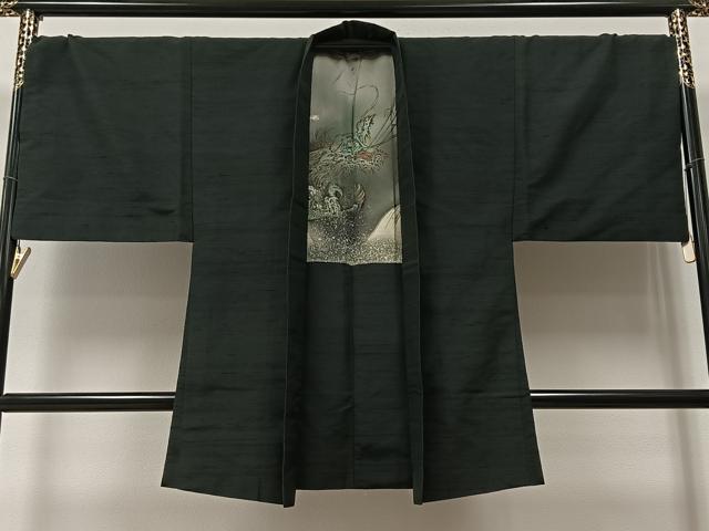 平和屋着物＃男性　長羽織　蝋色　黒地　正絹　逸品　CAAY8100gh