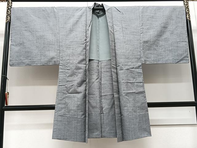 平和屋着物＃男性　長羽織　単衣　紬地　霞文　正絹　逸品　CAAV5822id