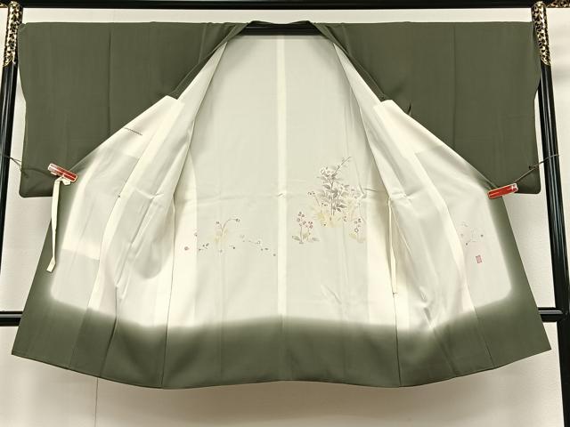 平和屋着物＃道行コート 作家物 お召地 若竹色 ロング丈 正絹 逸品