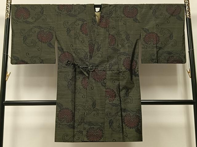 平和屋着物＃本場大島紬　道中着　更紗唐草文　ロング丈　正絹　逸品　未使用　CAAV5872id