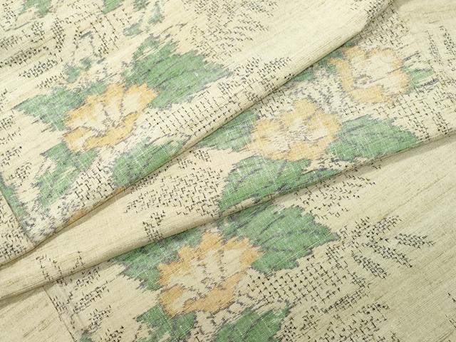 平和屋着物●小千谷紬　草花文　正絹　逸品　CAAV6405vf