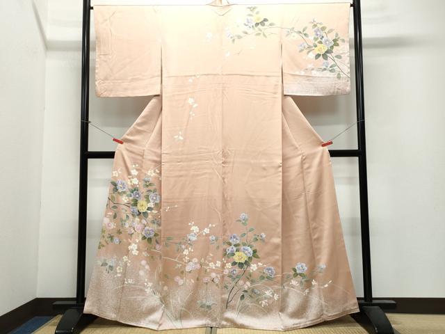平和屋着物●訪問着　刺繍　枝花文　たたき染め　正絹　逸品　CAAV6468vf
