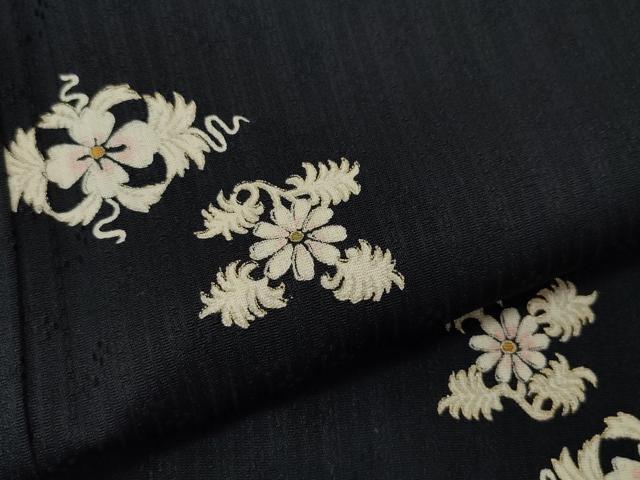 平和屋着物○上質な小紋 更紗花文 黒地 金彩 正絹 逸品 AAAX6984ck