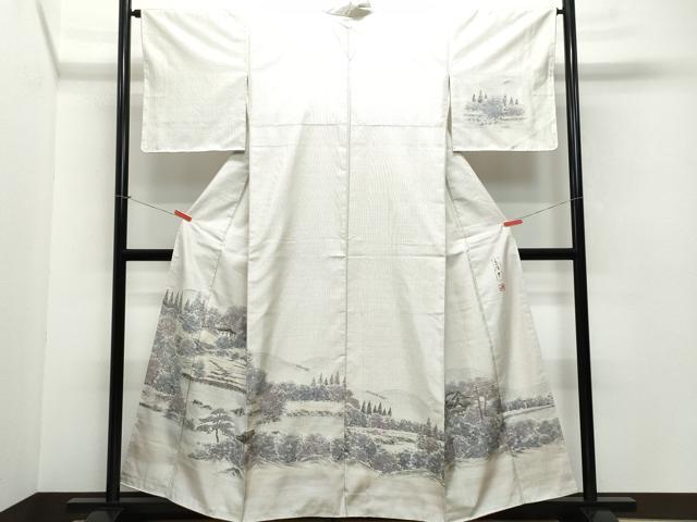 平和屋着物●訪問着　本場染大島紬　作家物　風景草木文　正絹　逸品　CAAV6575vf