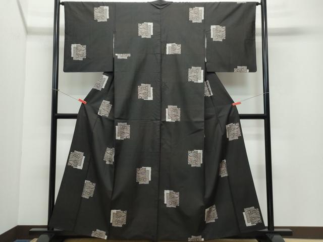 平和屋着物●本場大島紬　地空き　カタス9マルキ　色紙花文　黒地　ロング丈　正絹　逸品　AAAZ3229np 平和屋着物○本場大島紬 地空き カタス9マルキ 色紙花文 黒地 ロング