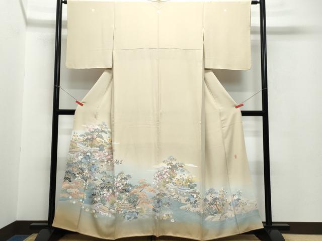 平和屋着物●十日町友禅作家　岡村蒼風　色留袖　風景草木文　正絹　逸品　CAAV6636vf