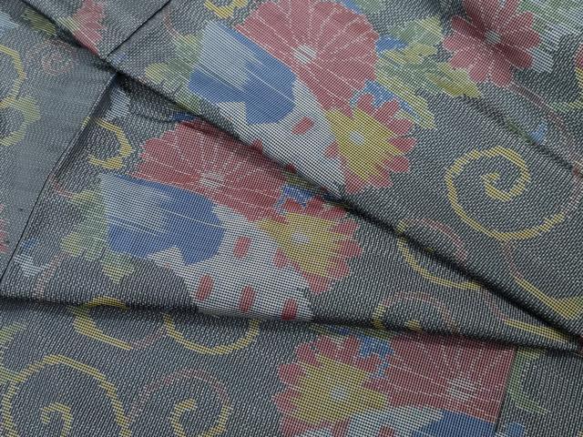 平和屋着物●本場大島紬　7マルキ　地紙花唐草文　正絹　逸品　CAAV6664vf