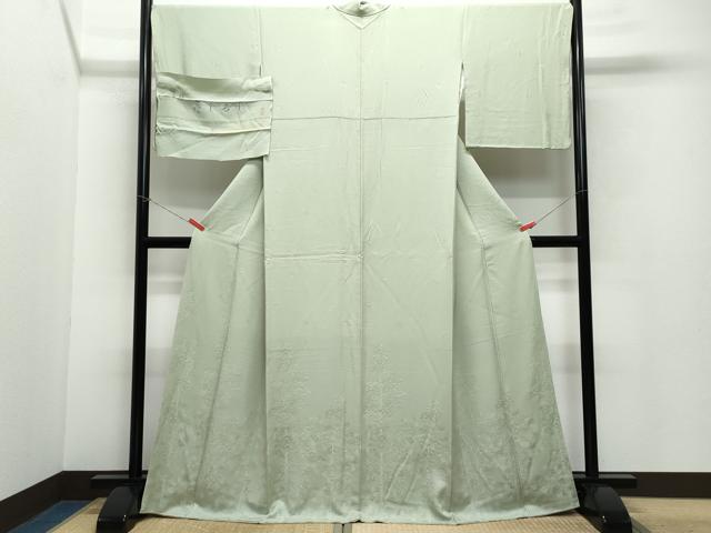 平和屋着物●色留訪問着　吉祥花しるし　草花地紋　柳茶色　反端付き　正絹　逸品　CAAV6686vf