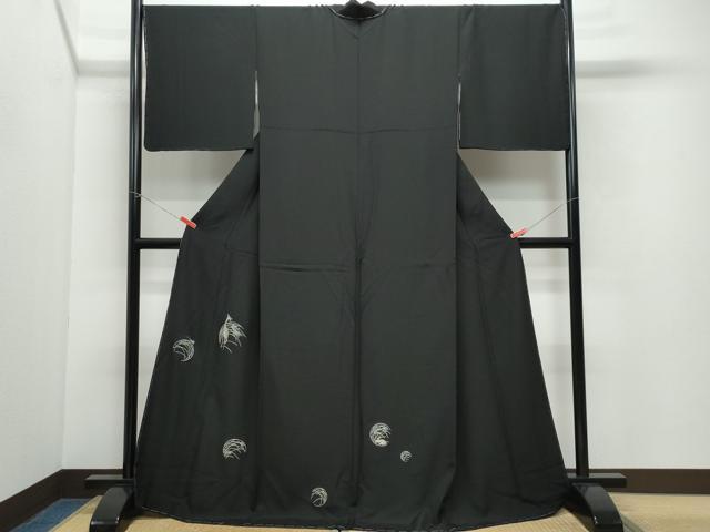 平和屋着物●色留訪問着　総駒刺繍　鹿　虫　黒地　正絹　逸品　未使用　CAAV6730vf