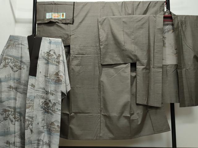 平和屋着物●男性　本場大島紬　アンサンブル・長襦袢セット　網代文　さが美扱い　久野織物謹製　証紙付き　正絹　逸品　CAAV6751vf