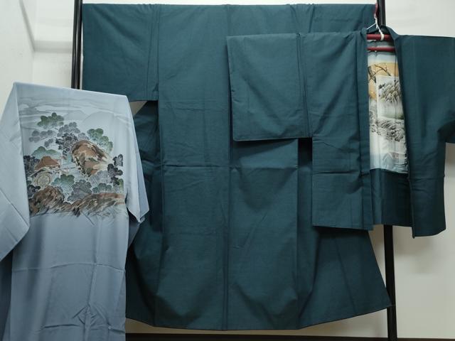 平和屋着物●男性　紬　アンサンブル・長襦袢セット　百入茶色　正絹　逸品　CAAV6752vf