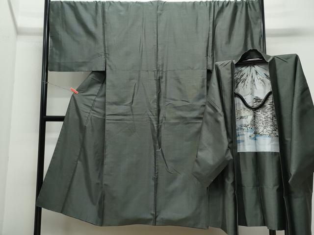 平和屋着物●男性　紬　アンサンブル　80亀甲　キングサイズ　正絹　逸品　CAAV6755vf