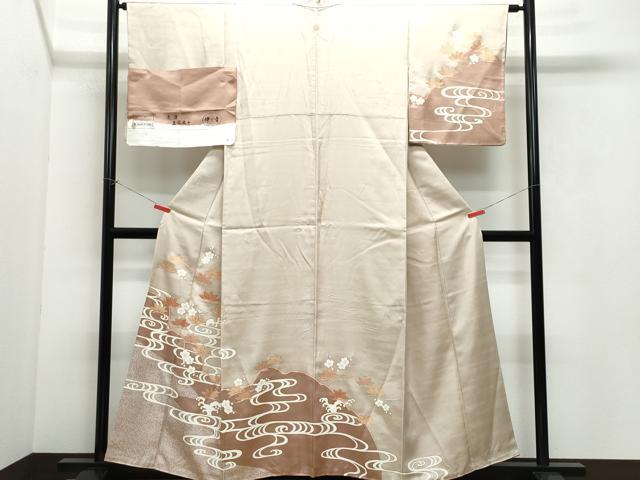 平和屋着物●訪問着　駒刺繍　流水枝葉文　金彩　伊と香　反端付き　正絹　逸品　CAAV6767vf