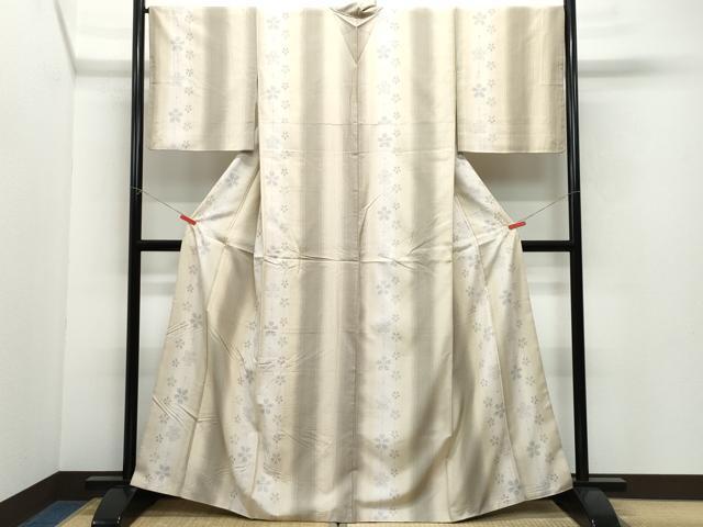 平和屋着物▽結城紬 奥順 はたおり娘 単衣 舞花文 80