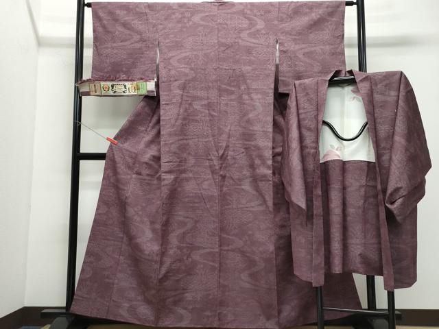 平和屋着物●結城紬　アンサンブル　80亀甲　流水草花文　証紙付き　正絹　逸品　CAAV6769vf