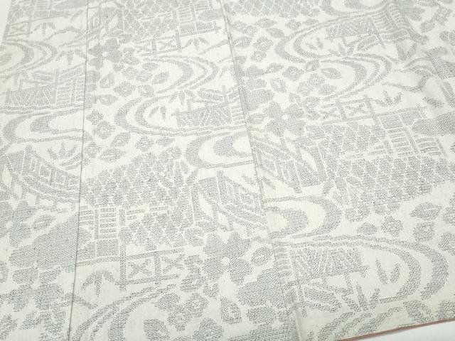 平和屋着物○結城紬 100亀甲 屏風渡り橋花文 証紙付き 正絹 逸品