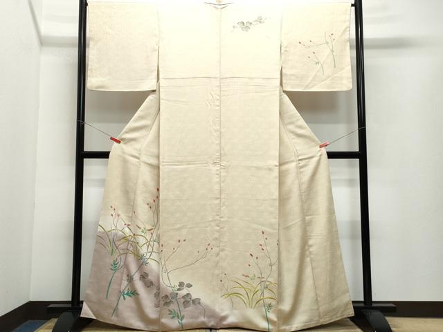 平和屋着物●訪問着　刺繍　枝葉文　暈し染め　金彩　正絹　逸品　CAAV6797vf