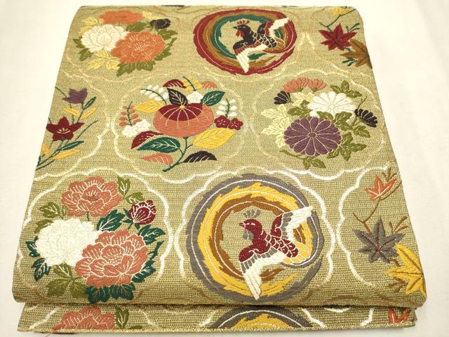 平和屋着物●六通柄袋帯　唐織　花鳥文　金糸　正絹　逸品　CAAV6805hy