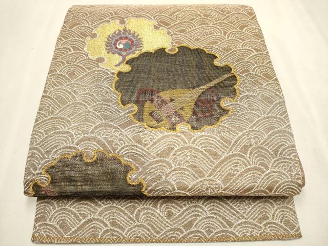 平和屋着物●両面　六通柄袋帯　雪輪楽器文　金銀糸　正絹　逸品　CAAV6831hy