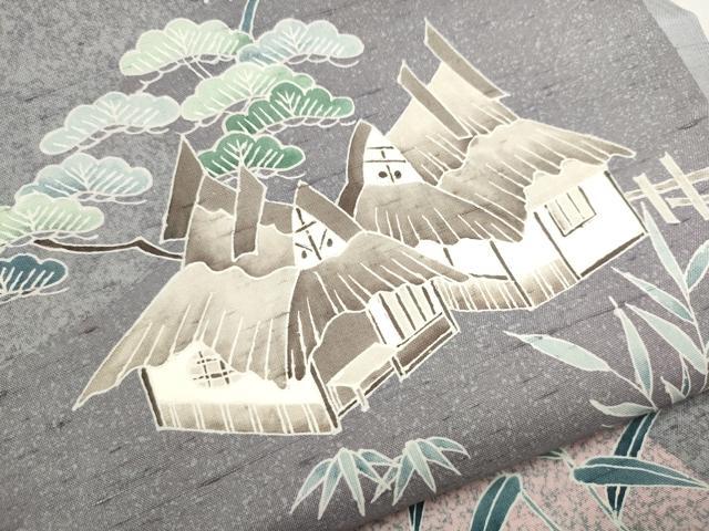 平和屋着物●太鼓柄　京袋帯　友禅作家物　白山紬　風景草花文　正絹　逸品　CAAV6841hy 平和屋着物○太鼓柄 京袋帯 友禅作家物 白山紬 風景草花文