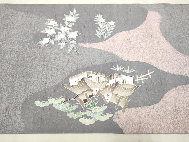 平和屋着物○太鼓柄 京袋帯 友禅作家物 白山紬 風景草花文