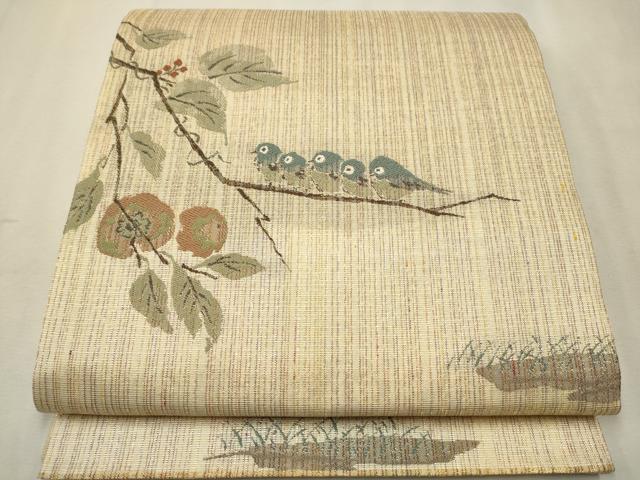平和屋着物●六通柄袋帯　休み鳥枝葉文　金銀糸　正絹　逸品　CAAV6930hy
