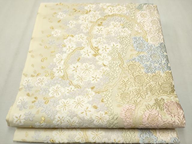 平和屋着物●六通柄袋帯　唐織浪漫　雪輪舞桜文　金糸　正絹　逸品　CAAV6936hy