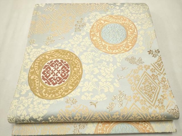 平和屋着物●六通柄袋帯　唐織錦　絵皿花文　金糸　正絹　逸品　CAAV6941hy
