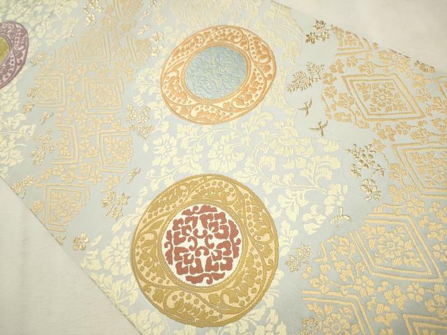 平和屋着物●六通柄袋帯　唐織錦　絵皿花文　金糸　正絹　逸品　CAAV6941hy 平和屋着物○六通柄袋帯 唐織錦 絵皿花文 金糸 正絹