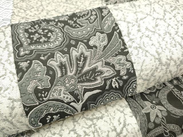 平和屋着物○全通柄袋帯 切嵌 市松更紗花文 銀糸 正絹