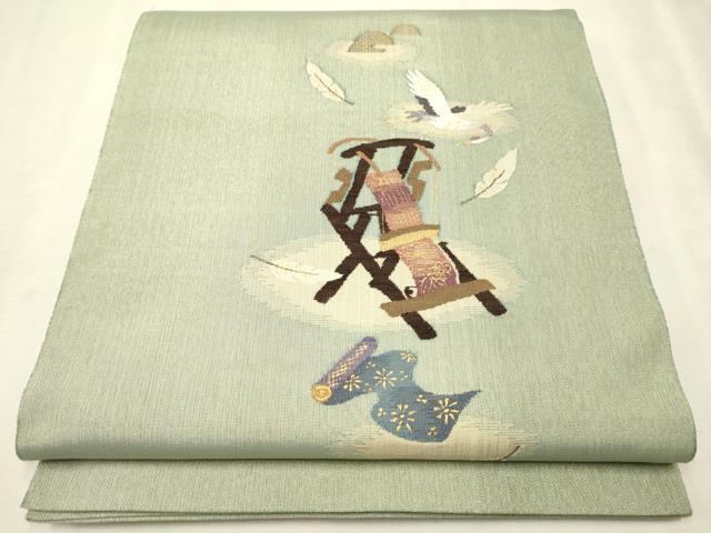 平和屋着物●太鼓柄袋帯　すくい織　鶴の恩返し　金糸　正絹　逸品　CAAV6992hy