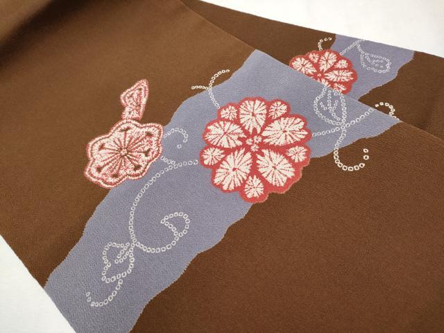 平和屋着物○九寸名古屋帯 花唐草文 鬼しぼ縮緬 正絹 逸品