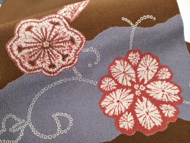 平和屋着物○九寸名古屋帯 花唐草文 鬼しぼ縮緬 正絹 逸品