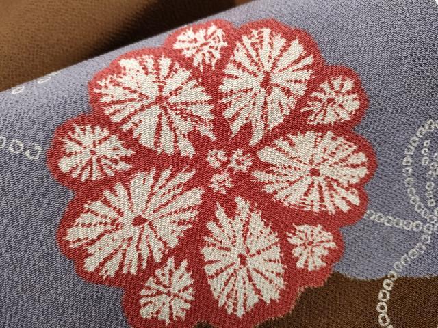 平和屋着物●九寸名古屋帯　花唐草文　鬼しぼ縮緬　正絹　逸品　CAAV7003hy 平和屋着物○九寸名古屋帯 花唐草文 鬼しぼ縮緬 正絹 逸品