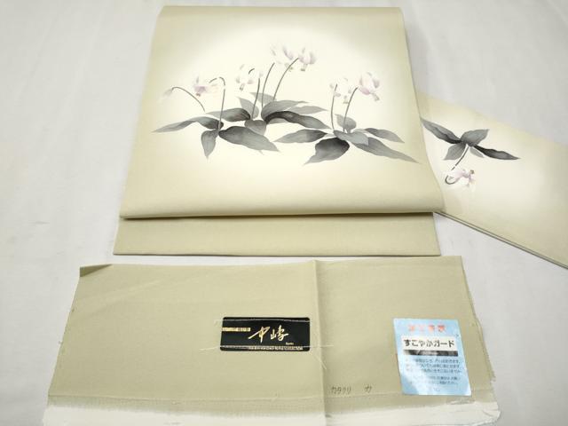 平和屋着物●九寸名古屋帯　作家物　草花文　金彩　反端付き　正絹　逸品　CAAV7005hy