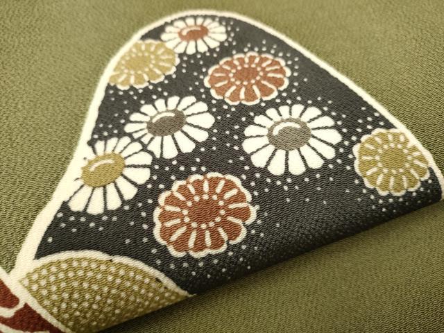 平和屋着物○九寸開き名古屋帯 型染 遠山文 鬼しぼ縮緬