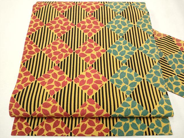 平和屋着物●全通柄　九寸名古屋帯　菱舞花びら間道　正絹　逸品　CAAV7025hy