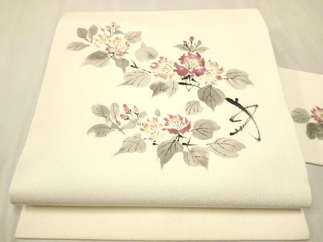 平和屋着物●九寸名古屋帯　手描き　枝花文　正絹　逸品　CAAV7027hy