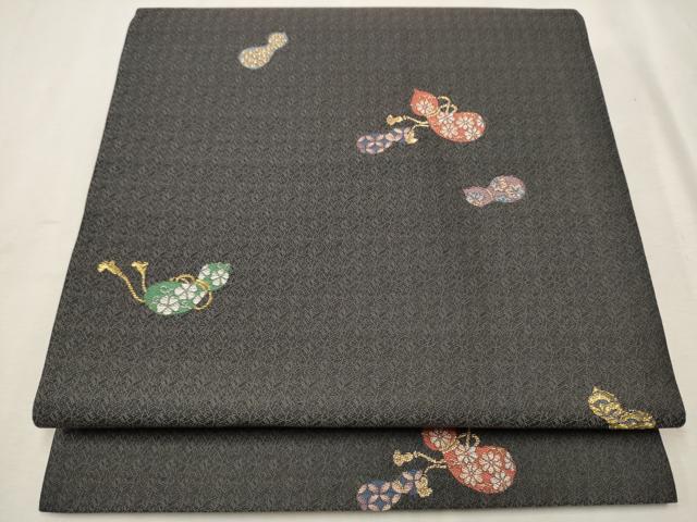 平和屋着物●九寸開き名古屋帯　唐織　京こばな　瓢箪　金糸　正絹　逸品　CAAV7028hy