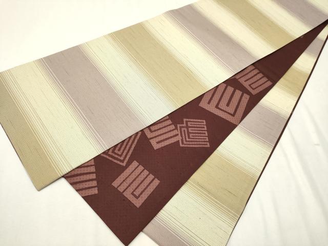 平和屋着物●両面　全通柄袋帯　紬地　横段文　正絹　逸品　CAAV7075hy